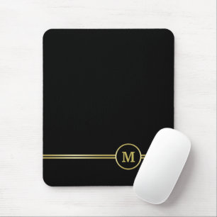 Tapis De Souris Élégant or Monogramme personnalisé sur noir