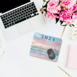 Tapis De Souris Élégant Pastel Beach Sunset 2024 Calendrier de l'a