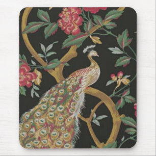 Tapis De Souris Elégant Peacock Sur Plaque De Souris Noire