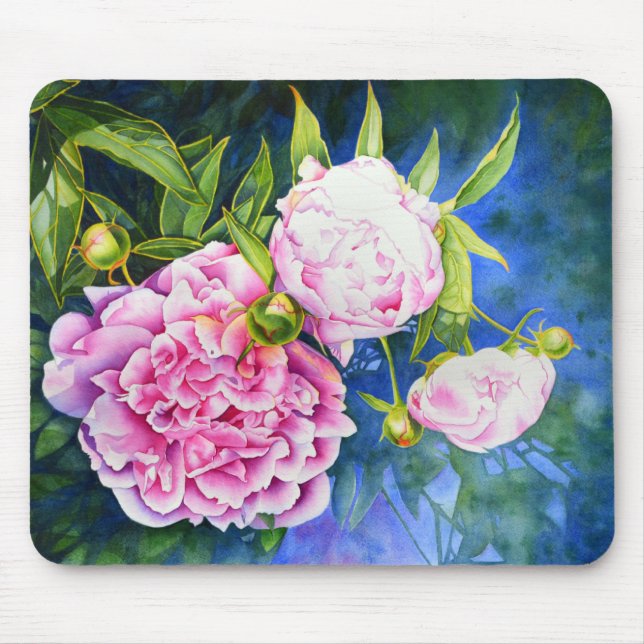 Tapis De Souris Elégant rose blanc classique aquarelle floral (Devant)