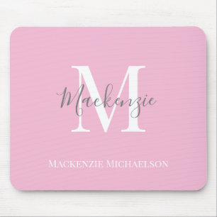 Tapis De Souris Élégant rose gris Nom du monogramme personnalisé