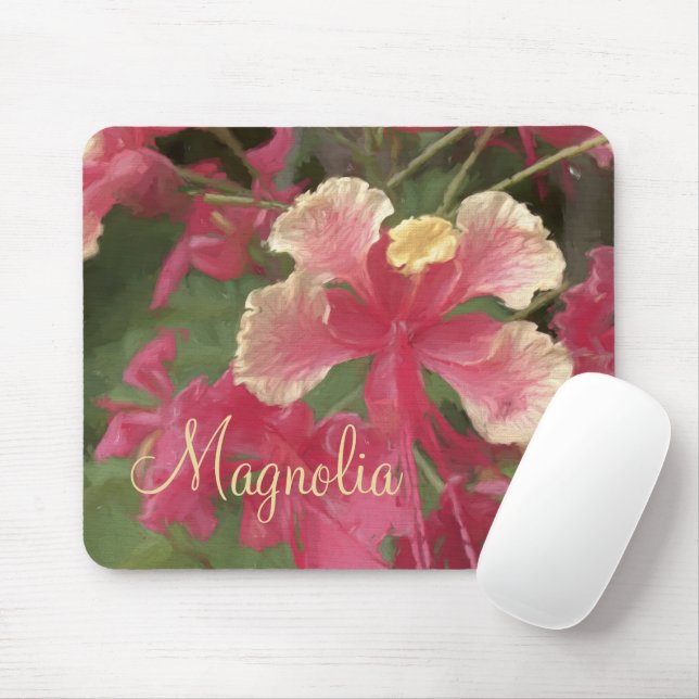Tapis De Souris Elégant rose jaune Aquarelle Fleurs Personnaliser (Avec souris)