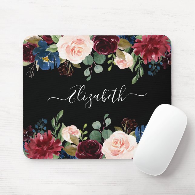 Tapis De Souris Elégant Script Aquarelle Aquarelle Mixte Floral (Avec souris)