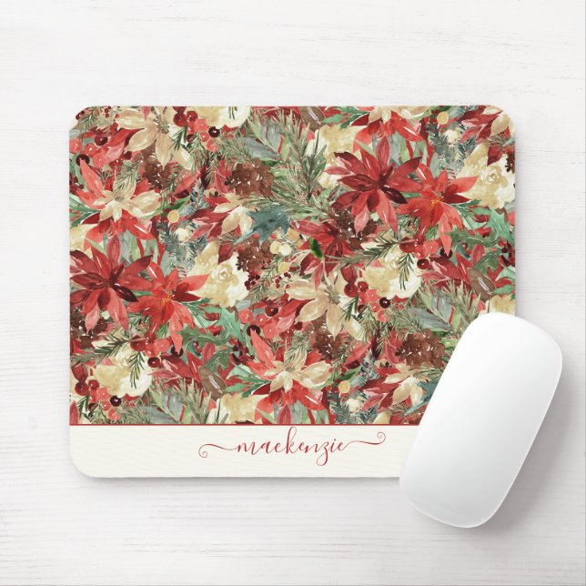 Tapis De Souris Élégant vacances Poinsettia Noël Floral (Avec souris)
