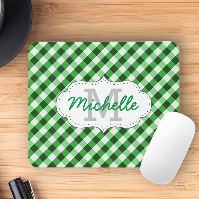 Tapis De Souris Élégant Vert En vichy Motif Nom personnalisé (Créateur téléchargé)