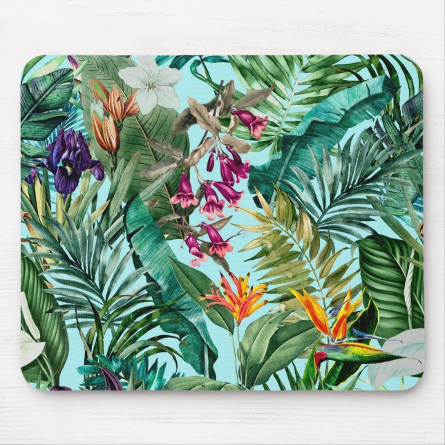 Tapis De Souris Elégant vert tropical feuille aqua motif (Devant)
