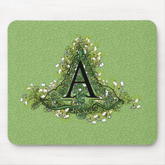 Tapis De Souris Élégant vert Vintage Floral initial Un monogramme (Devant)