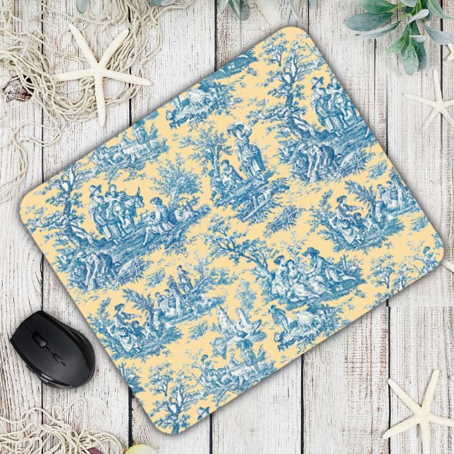 Tapis De Souris Elégant vintage jaune turquoise toile de jouy (Créateur téléchargé)