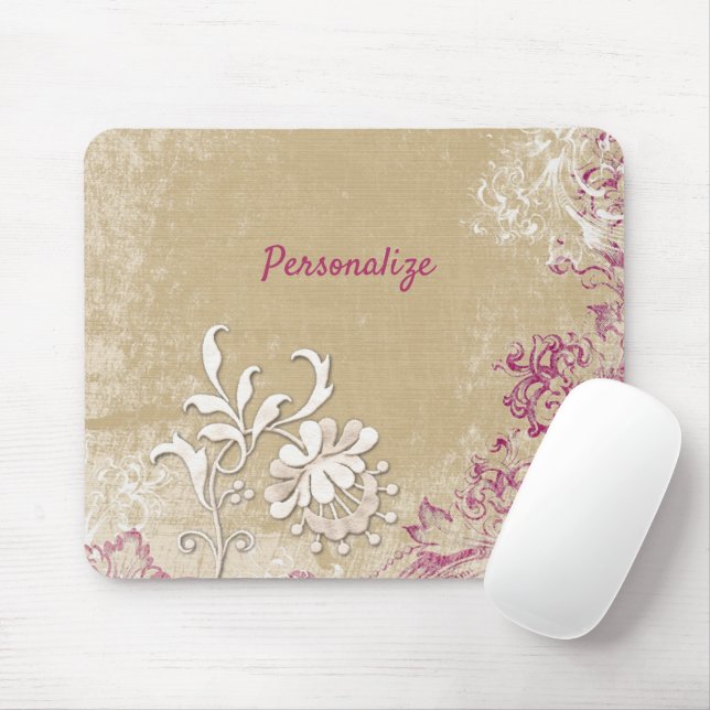 Tapis De Souris Elégant violet & blanc Imaginaire Fleurs Personnal (Avec souris)