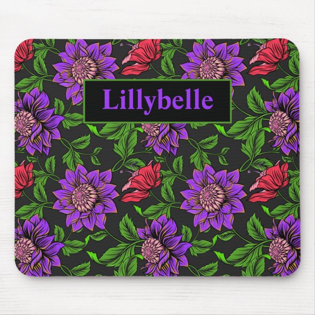 Tapis De Souris Élégant violet et Fleur rouge noir Arrière - plan  (Devant)