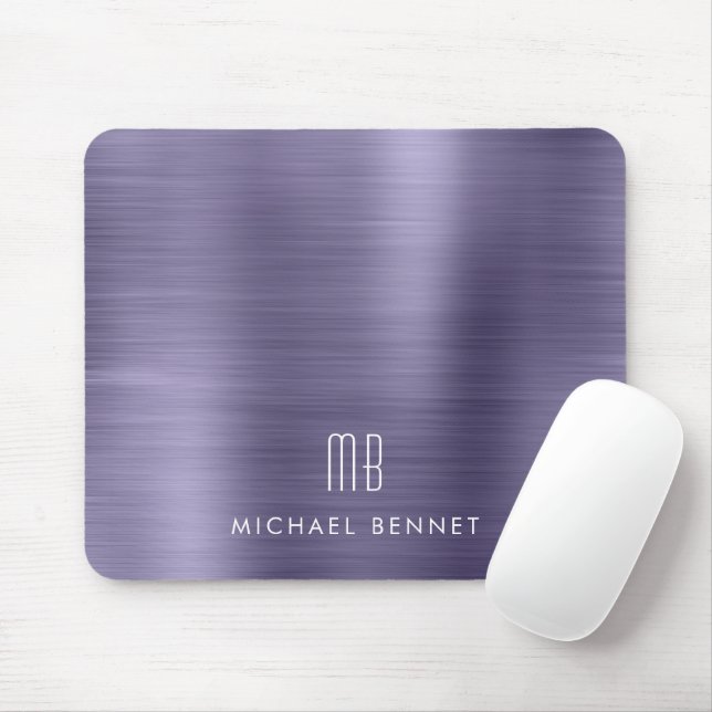 Tapis De Souris Élégant violet nom du monogramme métallique (Avec souris)