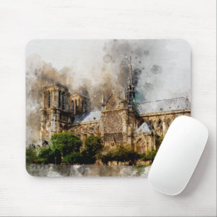 Tapis De Souris Elégante aquarelle Art de la cathédrale Notre-Dame