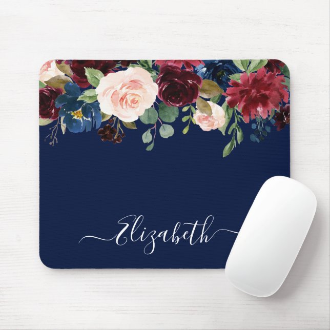 Tapis De Souris Elégante aquarelle mélangée florale tendance Scrip (Avec souris)