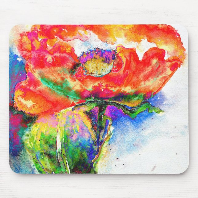 Tapis De Souris Elégante aquarelle rouge florale (Devant)