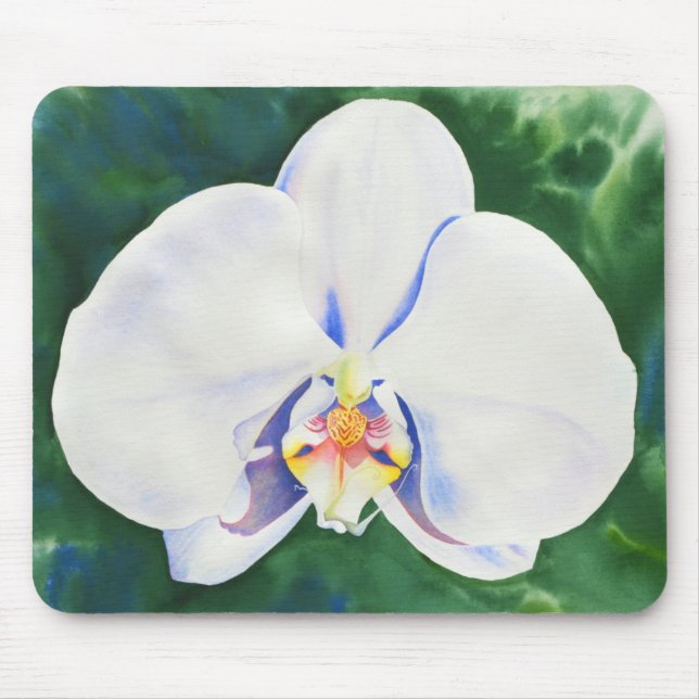 Tapis De Souris Elégante aquarelle tropicale fleurie Orchidée blan (Devant)