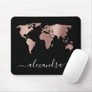Tapis De Souris Élégante carte du monde noir rose moderne