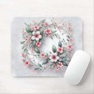 Tapis De Souris Élégante Couronne Florale Sur Dentelle Bridale Bla