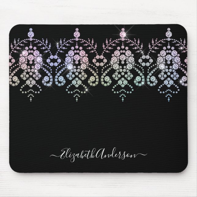 Tapis De Souris Élégante fille Noir Blanc Monogramme Nom (Devant)