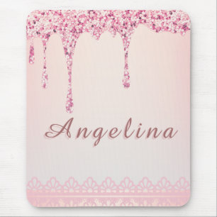 Tapis De Souris Élégante Goutte de Paillettes Rose Glamour