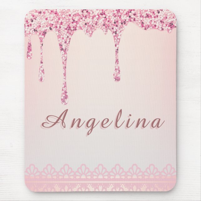 Tapis De Souris Élégante Goutte de Paillettes Rose Glamour (Devant)