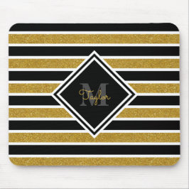 Tapis De Souris Elégante Parties scintillant d'or rayures avec nom