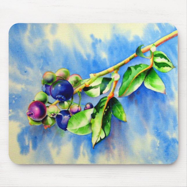 Tapis De Souris Elégante peinture à l'aquarelle de bleuet (Devant)