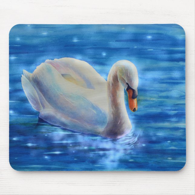 Tapis De Souris Elégante peinture d'aquarelle de cygne blanc (Devant)