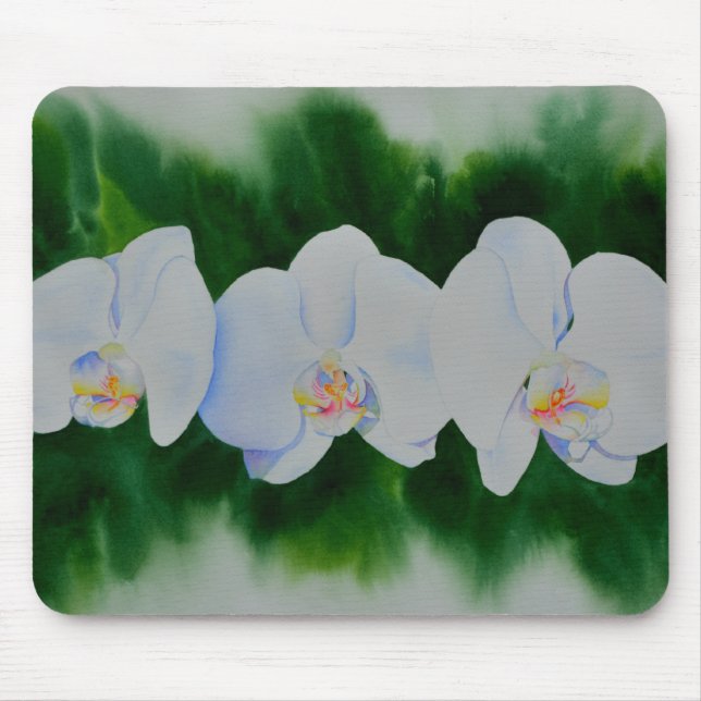 Tapis De Souris Elégante peinture d'orchidée tropicale blanche (Devant)