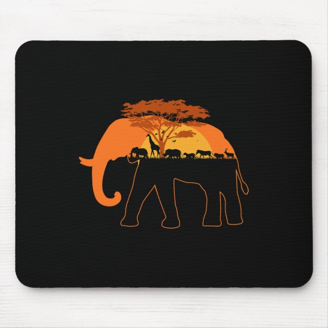 Tapis De Souris Elephant Afrique Animaux Jour des terres des arbre (Devant)