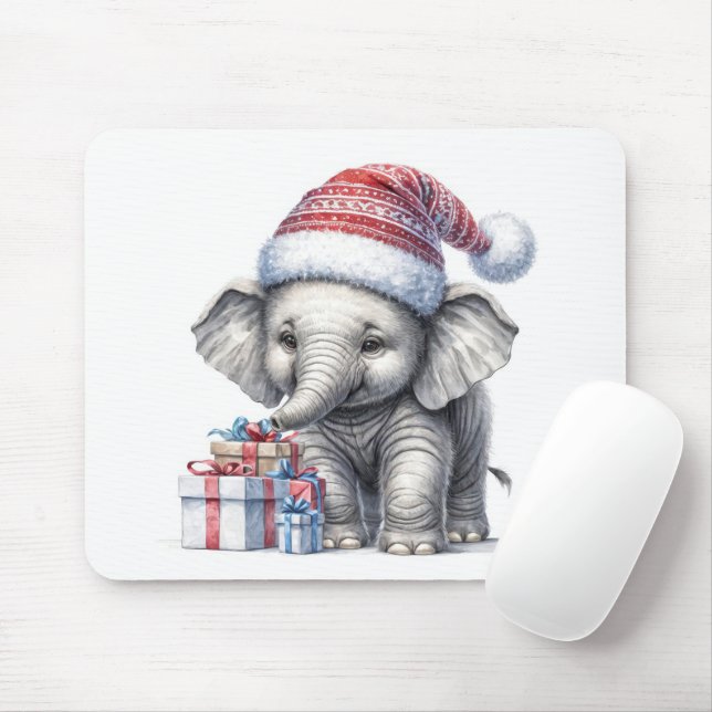Tapis De Souris Elephant de Noël avec cadeaux (Avec souris)