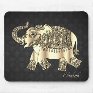 Tapis De Souris Éléphant floral Paisley or, Damassé - Personnalisé