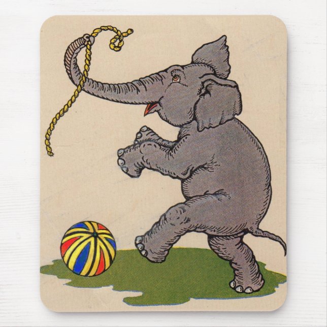 Tapis De Souris éléphant heureux jouant avec la corde et le ballon (Devant)