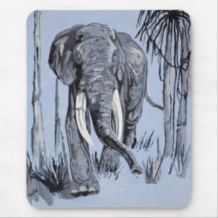 Tapis De Souris Eléphant Se Promenant Dans La Savane Boisée En Ble