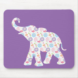 Tapis De Souris Elephant-with-Watercolor-flowers Pattern Unique