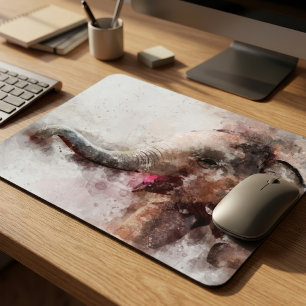 Tapis De Souris Éléphanteau asiatique mignon et joueur, aquarelle