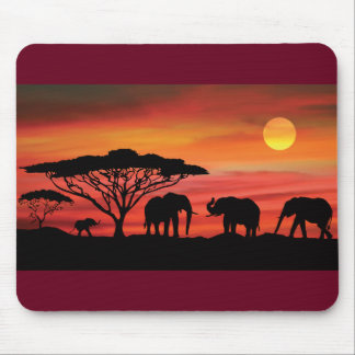 Tapis De Souris Eléphants et couchers de soleil