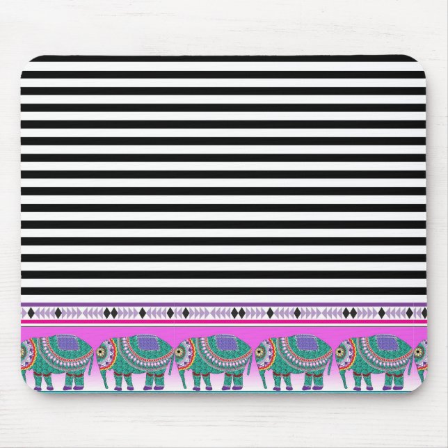 Tapis De Souris Eléphants Ornat Black Stripped tendance (Devant)