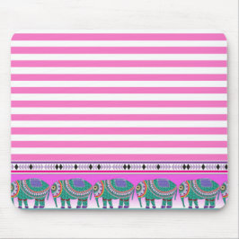 Tapis De Souris Eléphants ornés rose rayé tendance