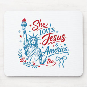 Tapis De Souris Elle aime Jésus et l'Amérique aussi le 4 juillet C