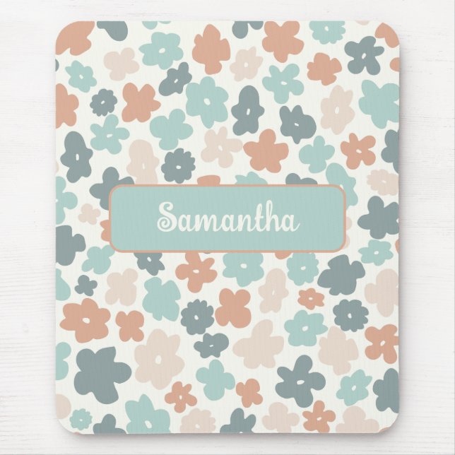 Tapis De Souris Empreinte de fleurs pastel retro Boho (Devant)