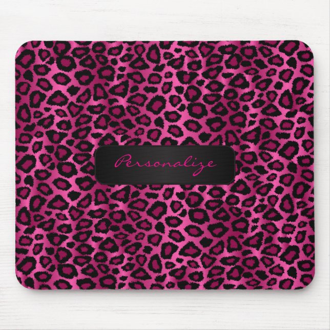 Tapis De Souris Empreinte de léopard Ikat rose et noir chaud (Devant)