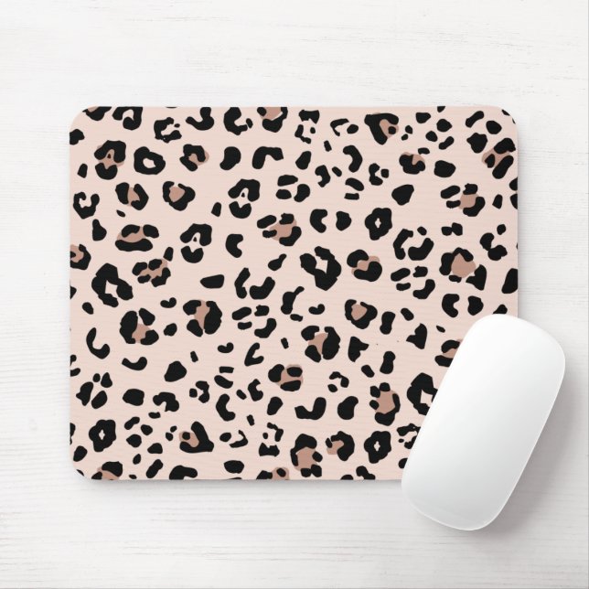 Tapis De Souris Empreinte de léopard tendance en rose et noir (Avec souris)