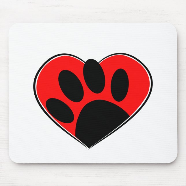 Tapis De Souris Empreinte de patte Amoureux des chiens Et Coeur Ro (Devant)