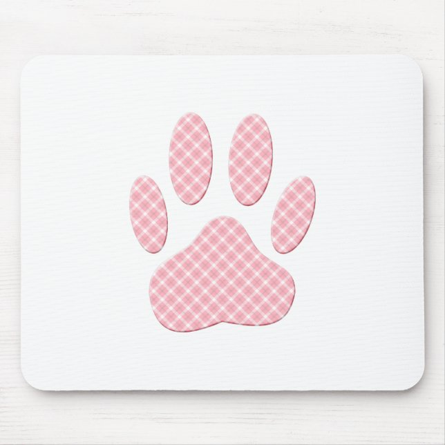Tapis De Souris Empreinte de patte Tartan Rose Et Blanc (Devant)