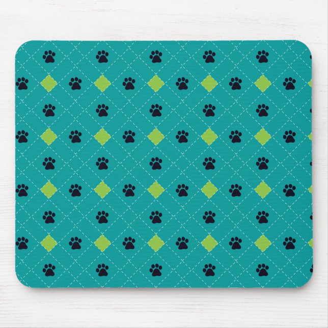 Tapis De Souris Empreintes de pattes à motifs de losanges verts (Devant)