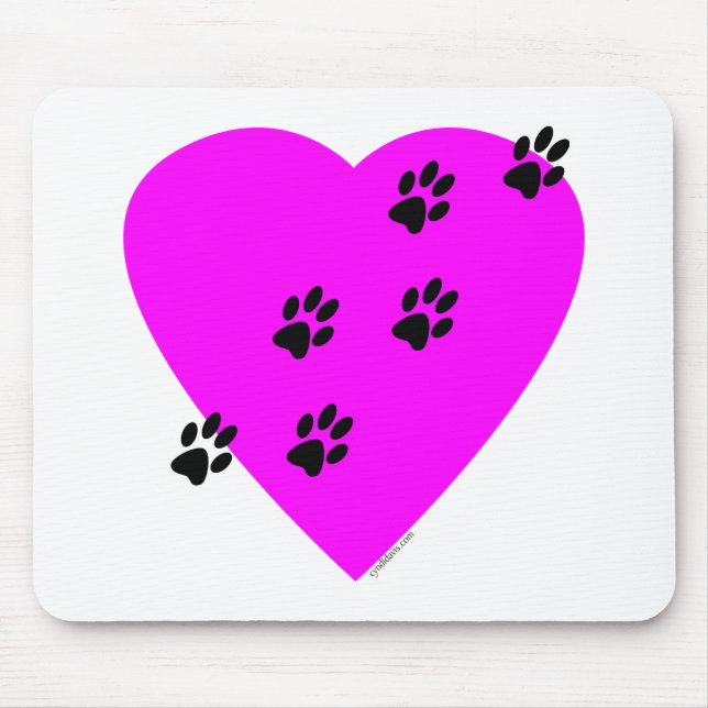 Tapis De Souris Empreintes de pattes sur mon coeur - rose (Devant)