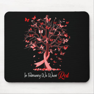 Tapis De Souris En Février, Nous Portons Red Tree Ruban Heart Dise