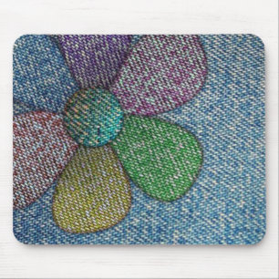 Tapis de souris en tissu en jean mignon Fleur Pers