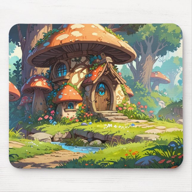 Tapis De Souris Enchanted Mushroom Village in the Forest – Dreamy  (Devant)