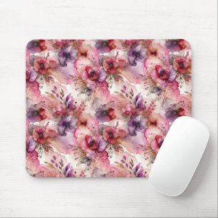 Tapis De Souris Encre d'alcool rose et violet à fleurs